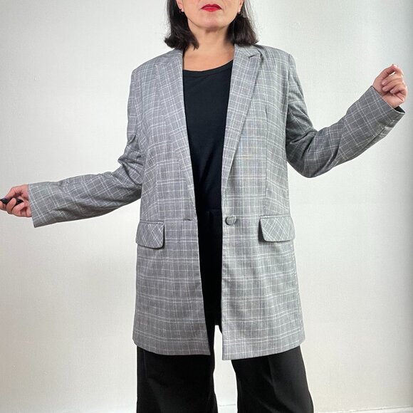 TOP SHOP Oversized Checked Black and White Blazer Size 36 EU - Picture 1 of 13
